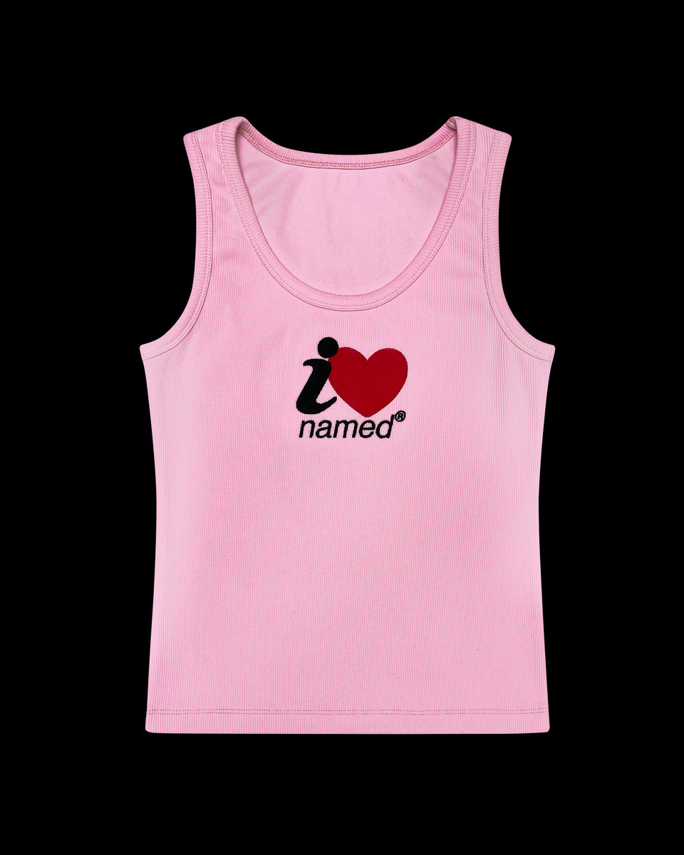 I <3 NAMED EMBROIDERED RIBBED TANK BABY PINK