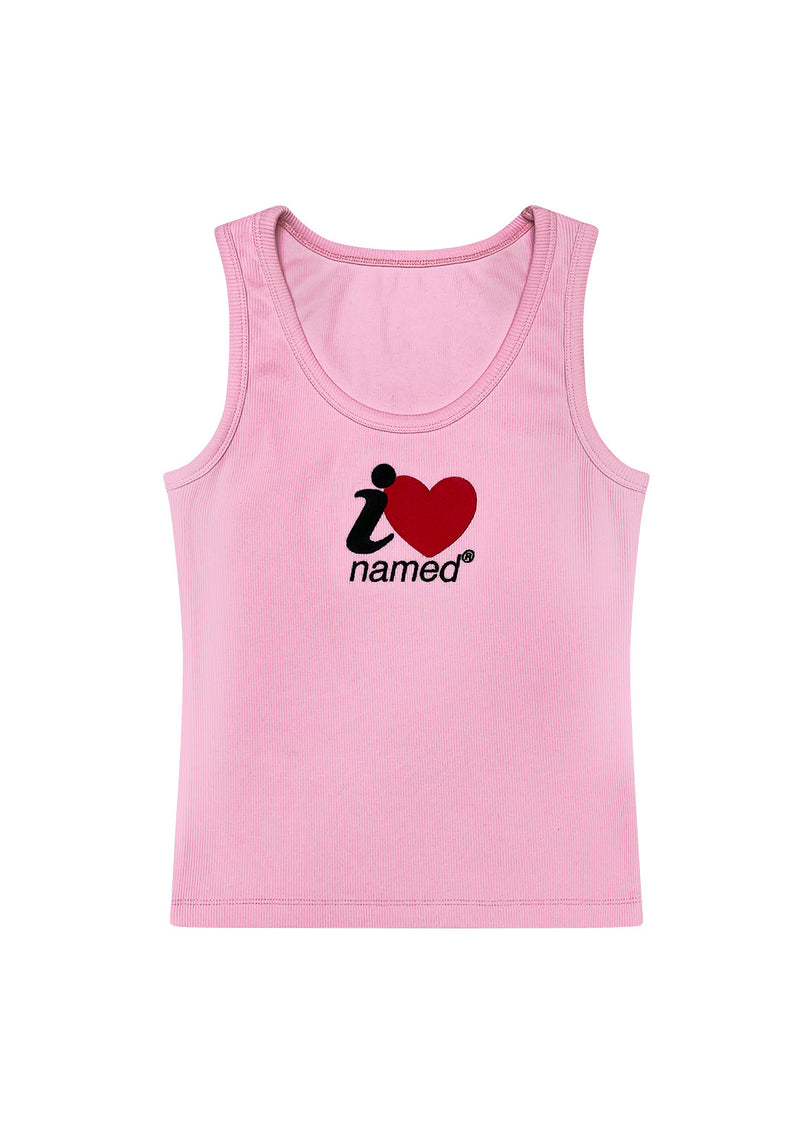 I <3 NAMED EMBROIDERED RIBBED TANK BABY PINK