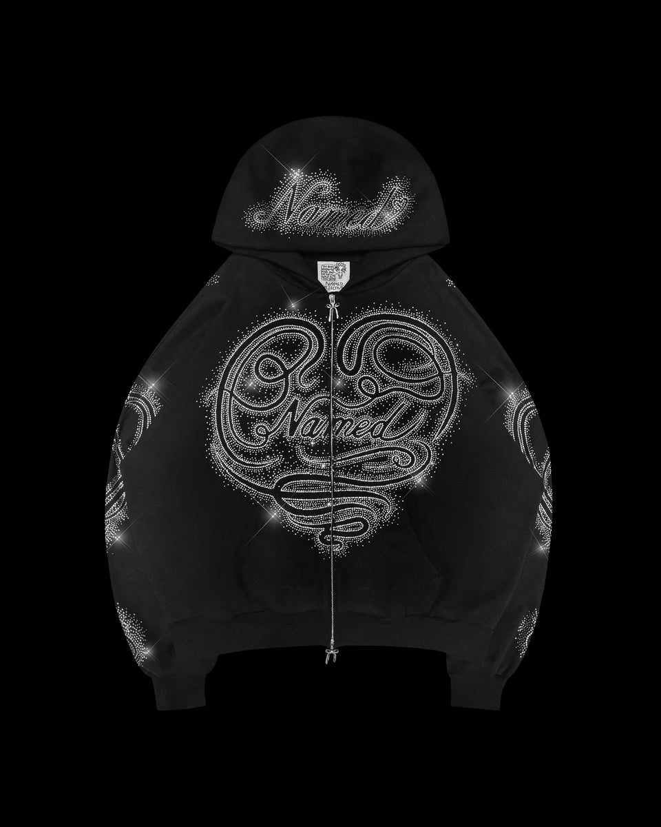 LUST RHINESTONE ZIP HOODIE BLACK