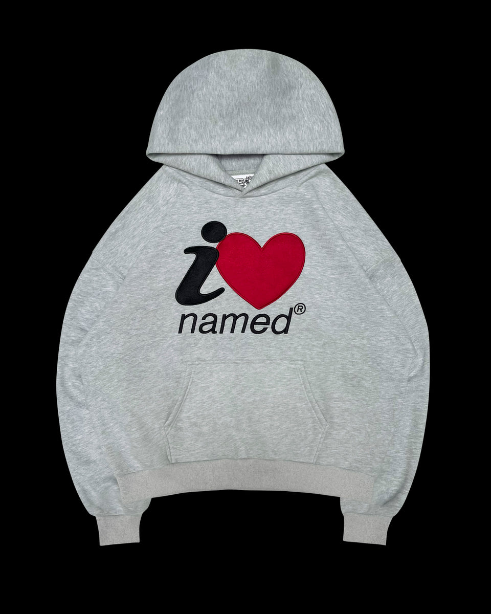 I <3 NAMED EMBROIDERED HOODIE GREY MARL