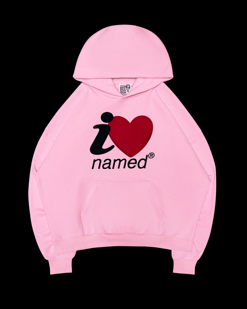 I <3 NAMED EMBROIDERED HOODIE BABY PINK