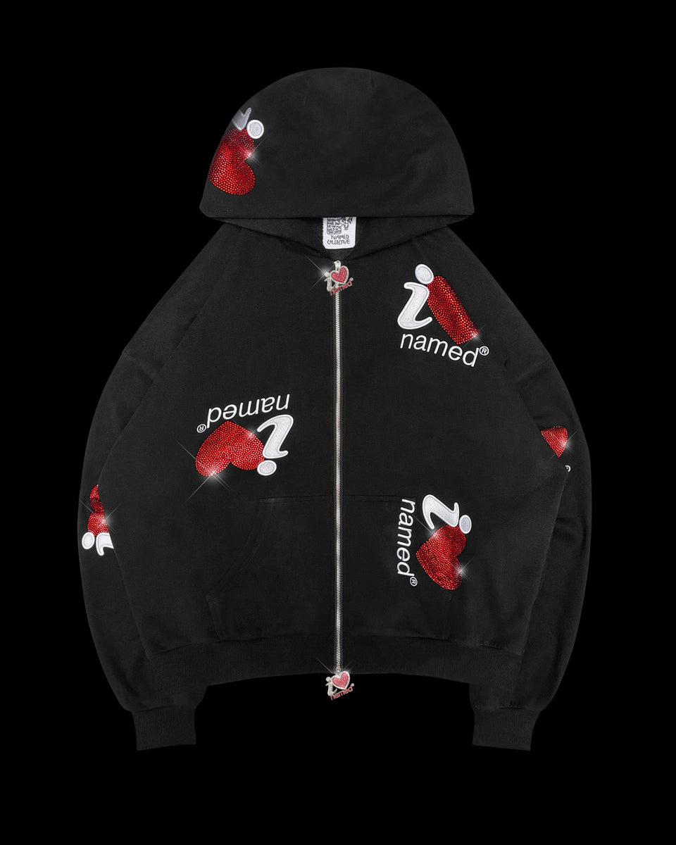 I <3 NAMED RHINESTONE ZIP HOODIE BLACK