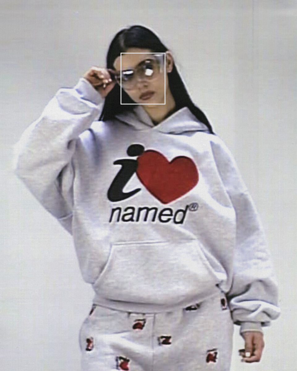 I <3 NAMED EMBROIDERED HOODIE GREY MARL