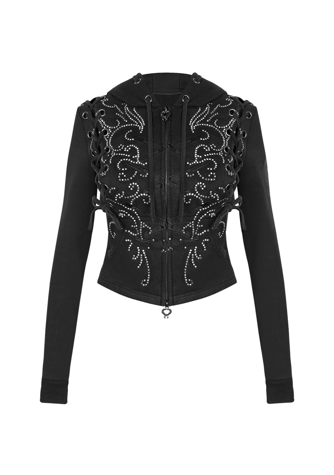 VENDETTA LACE UP FITTED ZIP HOODIE BLACK VINTAGE WASH