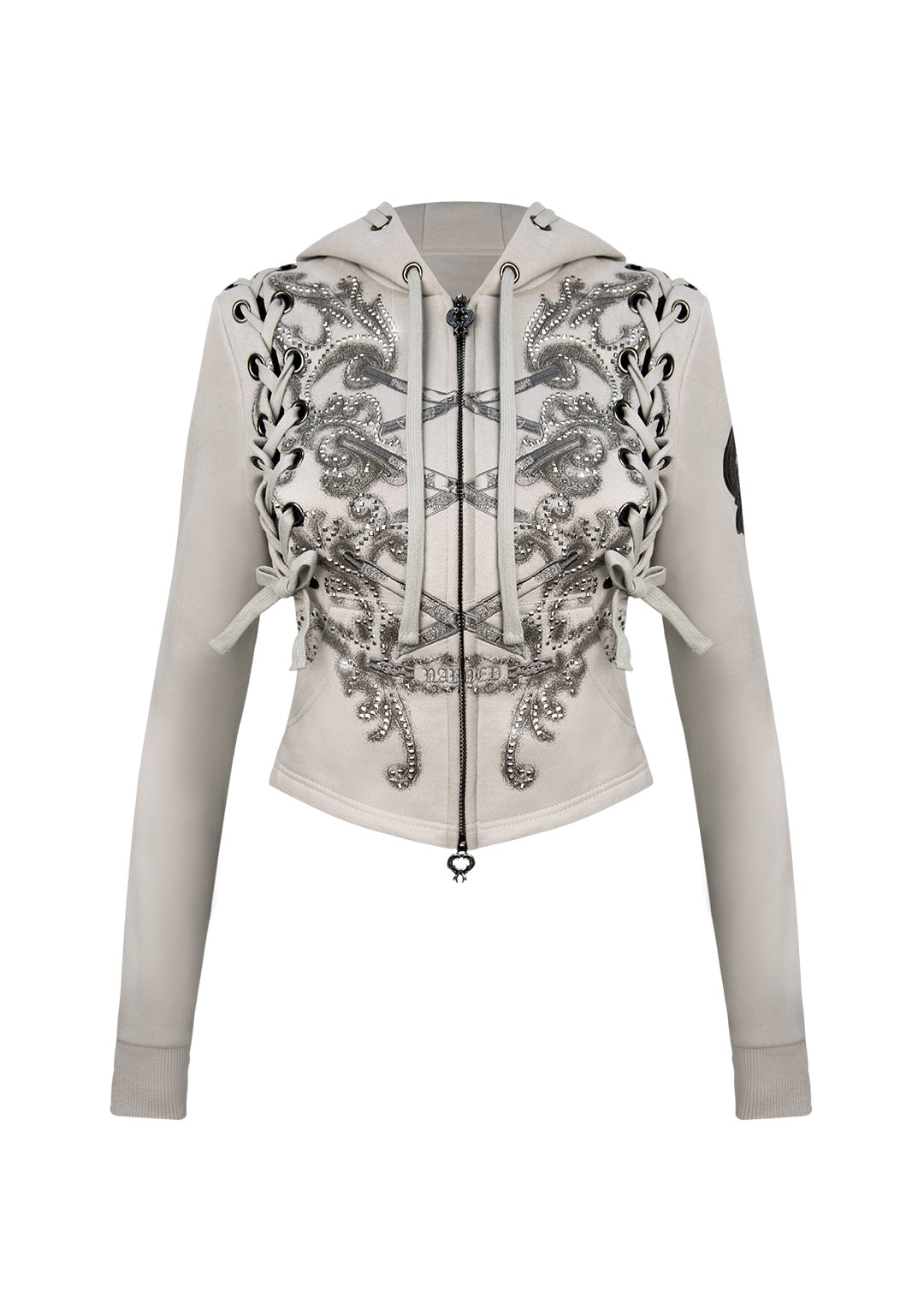 VENDETTA LACE UP FITTED ZIP HOODIE BONE