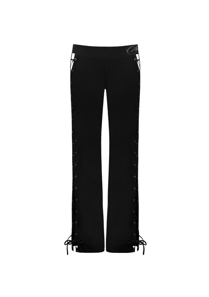 VENDETTA LACE UP SCULPT STRETCH PANTS BLACK