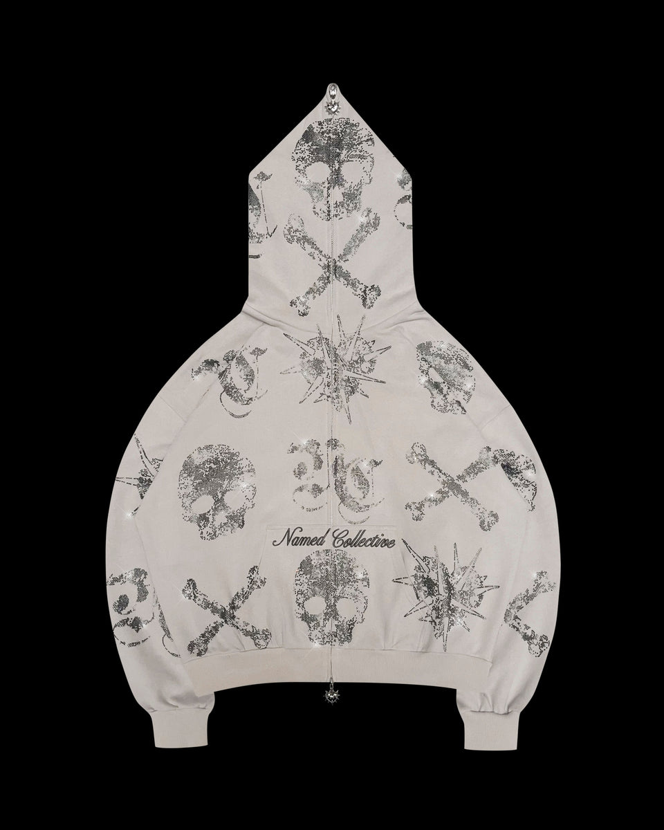 LETHAL RHINESTONE ZIP HOODIE BONE
