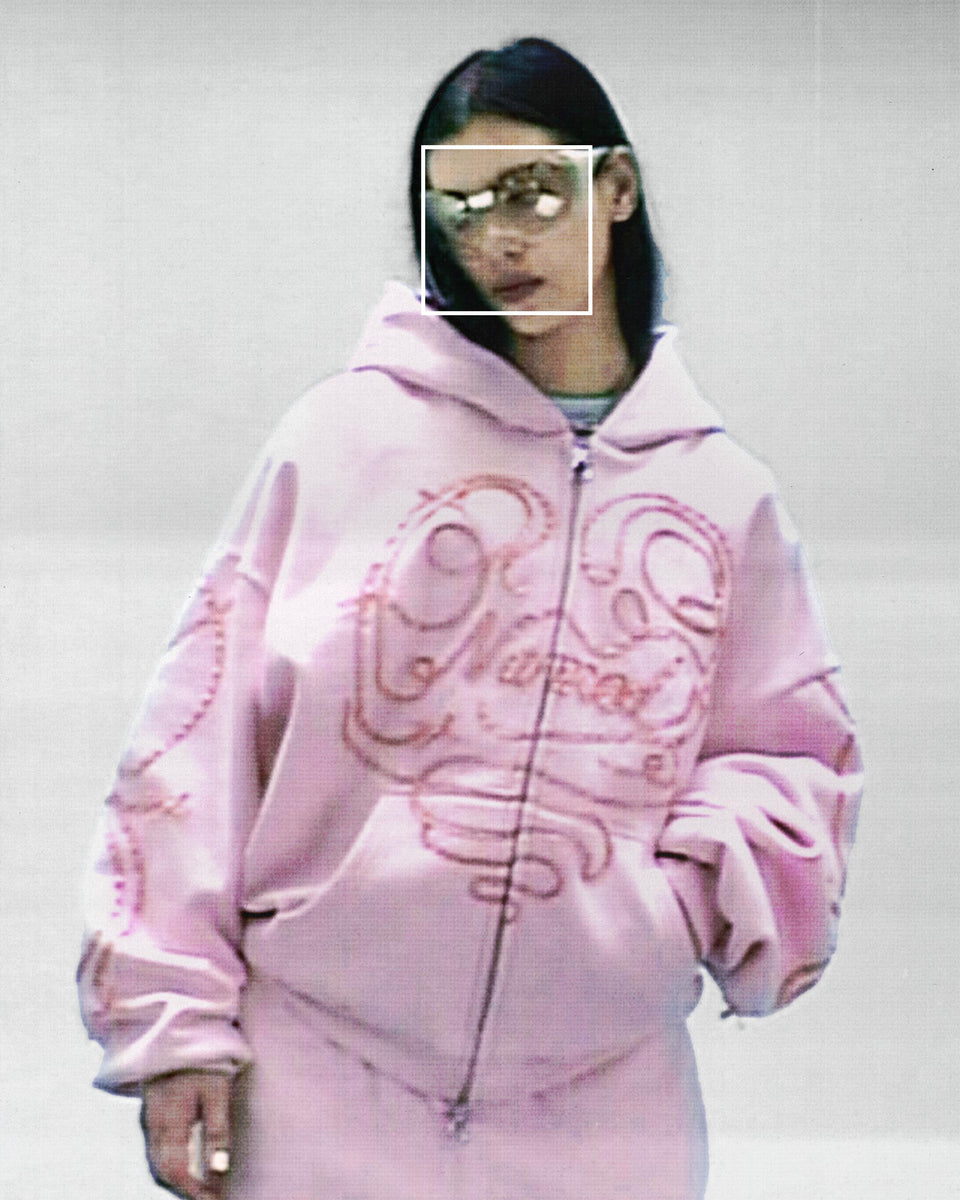 LUST RIBBON ZIP HOODIE BABY PINK