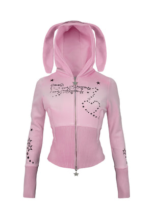 MALFUNCTION BUNNY FITTED HOODIE BABY PINK (DETACHABLE EARS)