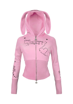 MALFUNCTION BUNNY FITTED HOODIE BABY PINK (DETACHABLE EARS)