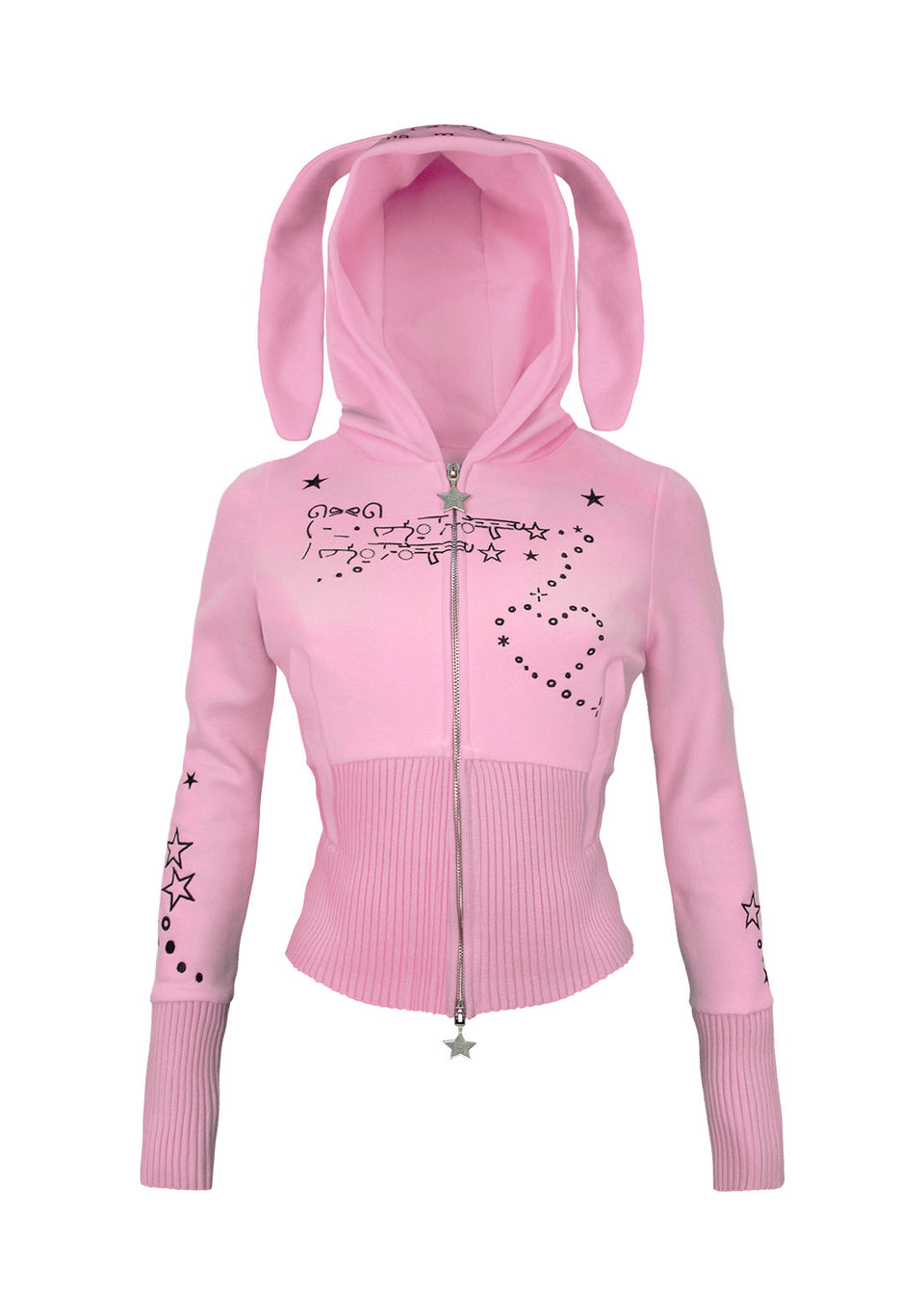 MALFUNCTION BUNNY FITTED HOODIE BABY PINK (DETACHABLE EARS)