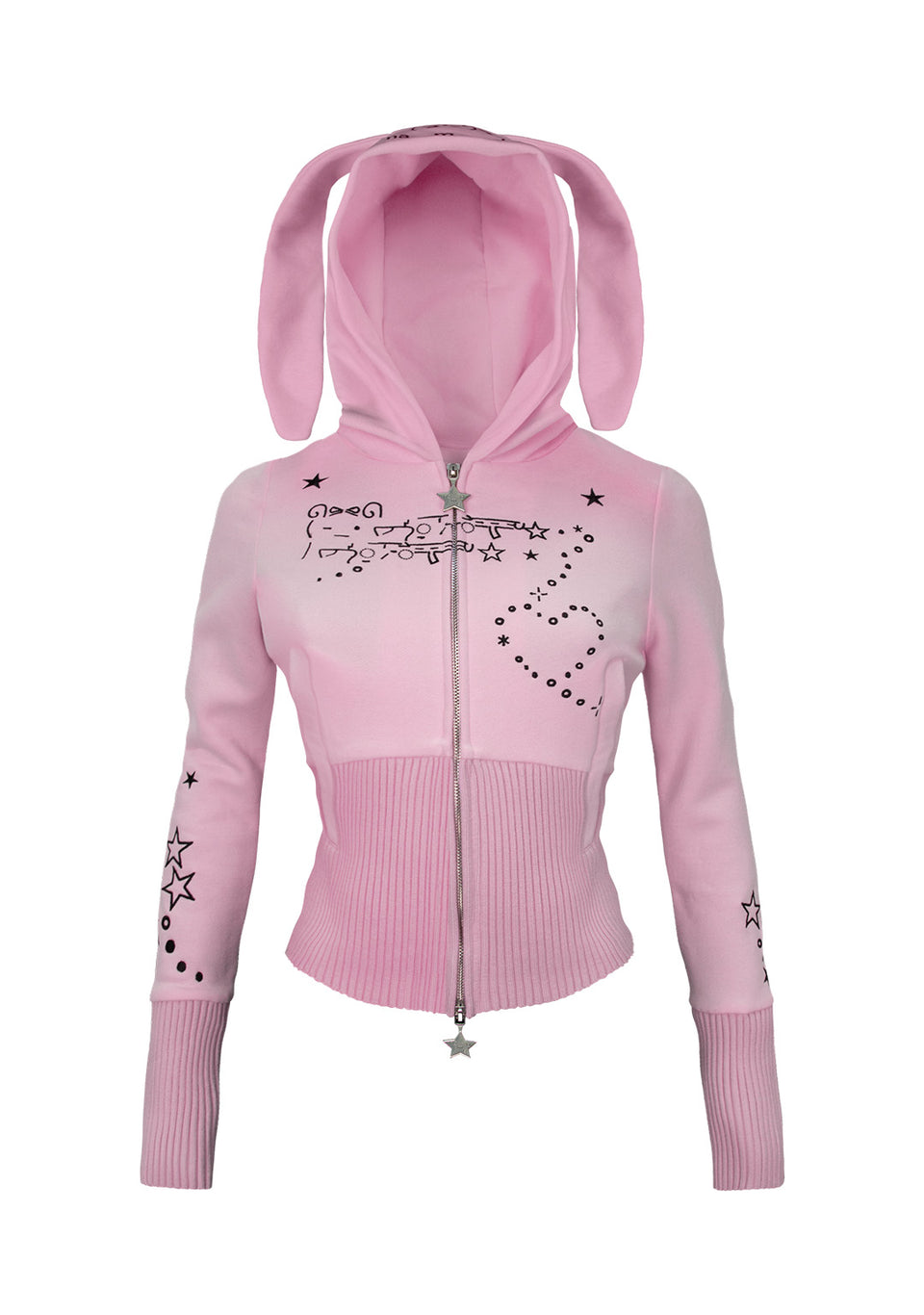 MALFUNCTION BUNNY FITTED HOODIE BABY PINK (DETACHABLE EARS)
