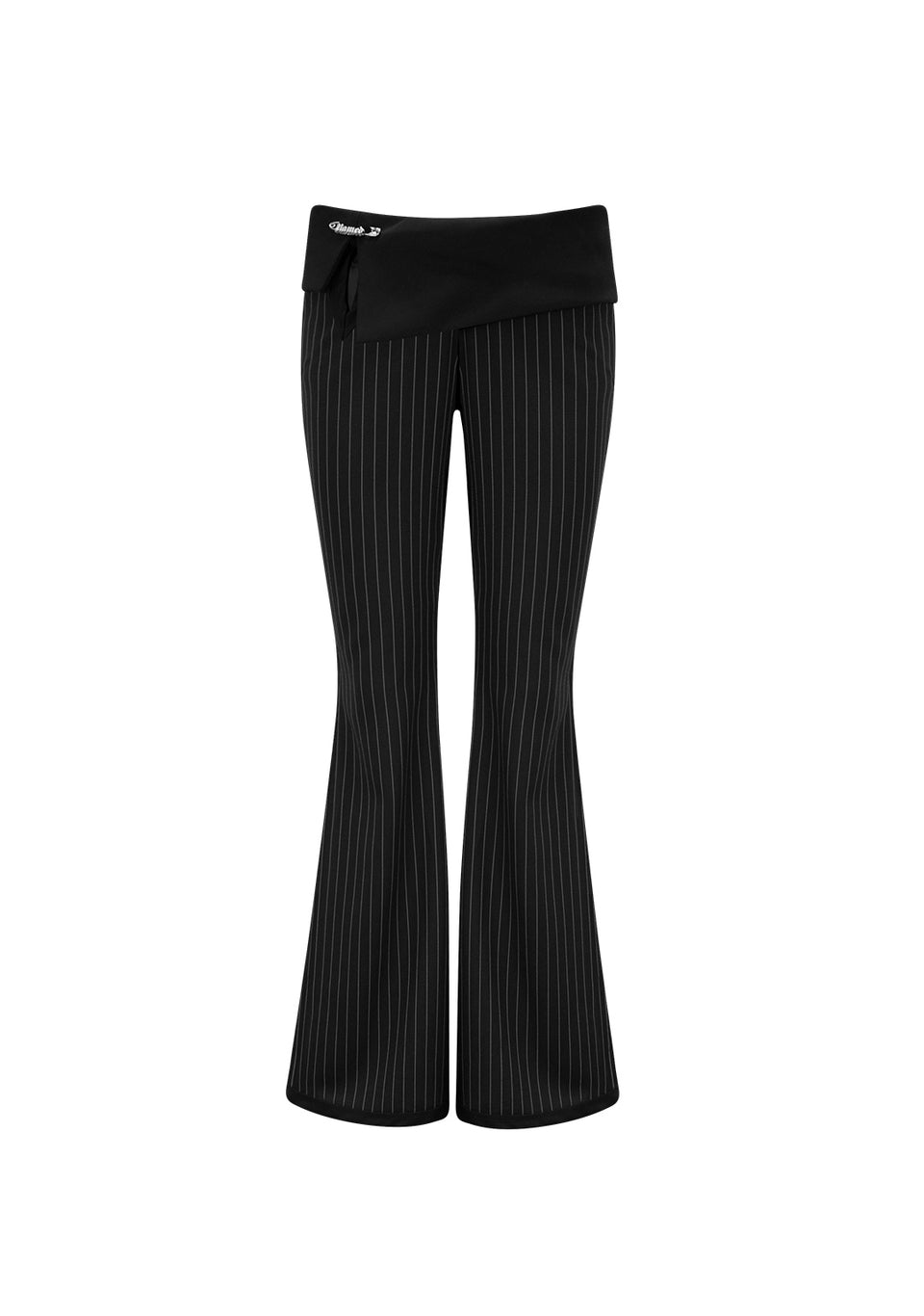 ALLURE FOLDOVER STRETCH SCULPT PANTS BLACK PINSTRIPE