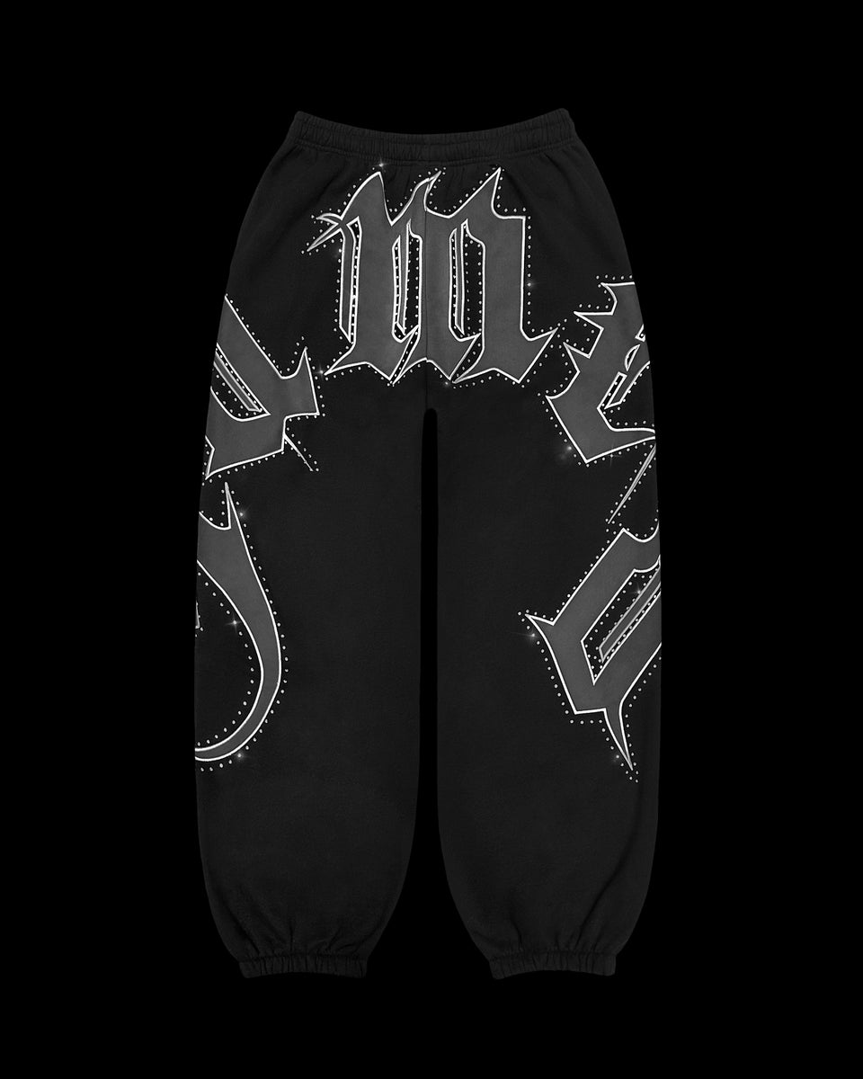 MONSTER RHINESTONE SWEATPANTS BLACK