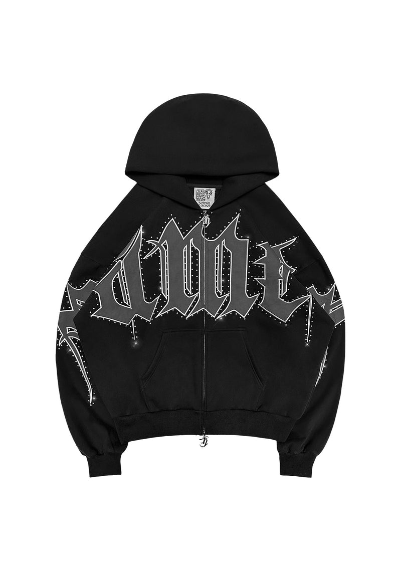 MONSTER RHINESTONE ZIP HOODIE BLACK