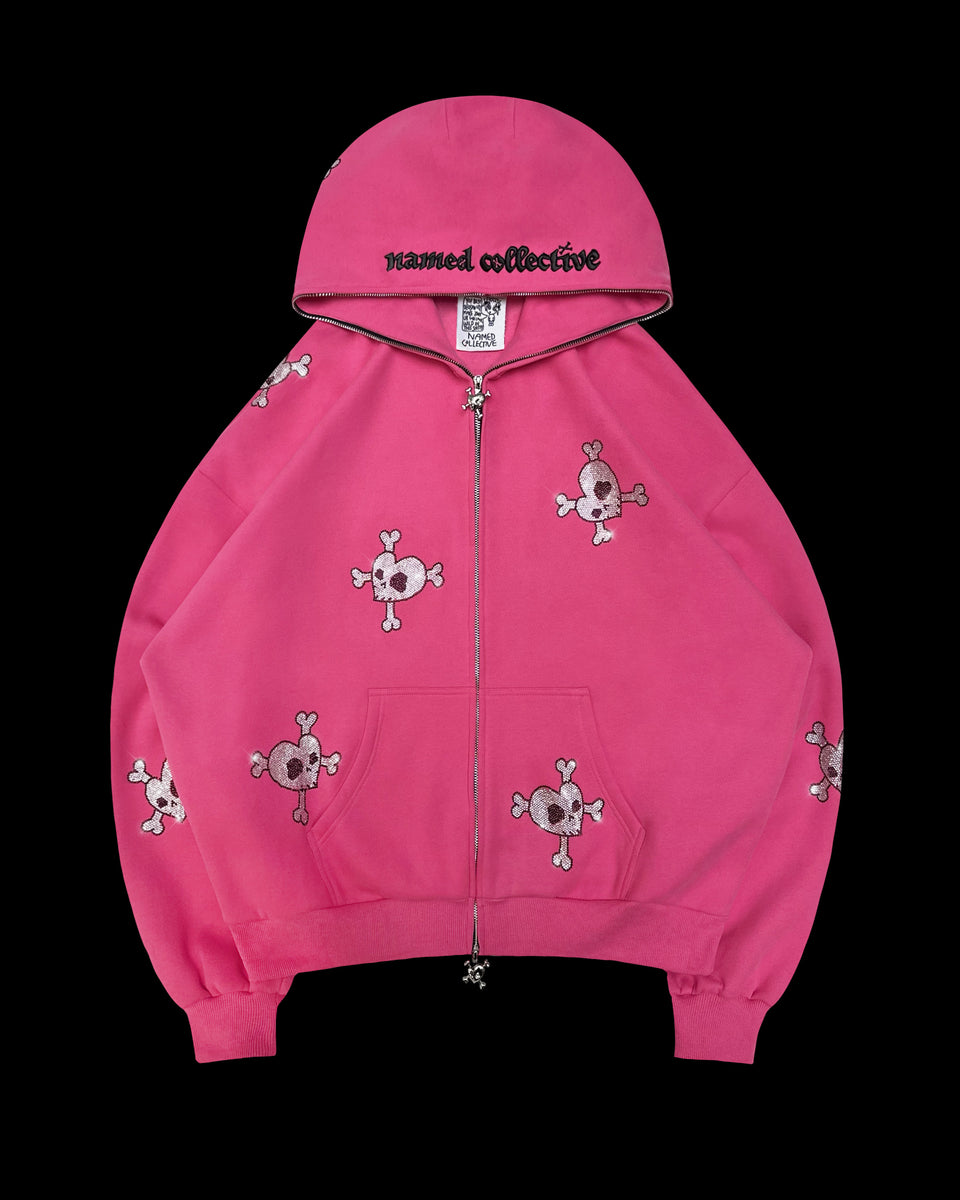 FATAL RHINESTONE ZIP HOODIE PINK