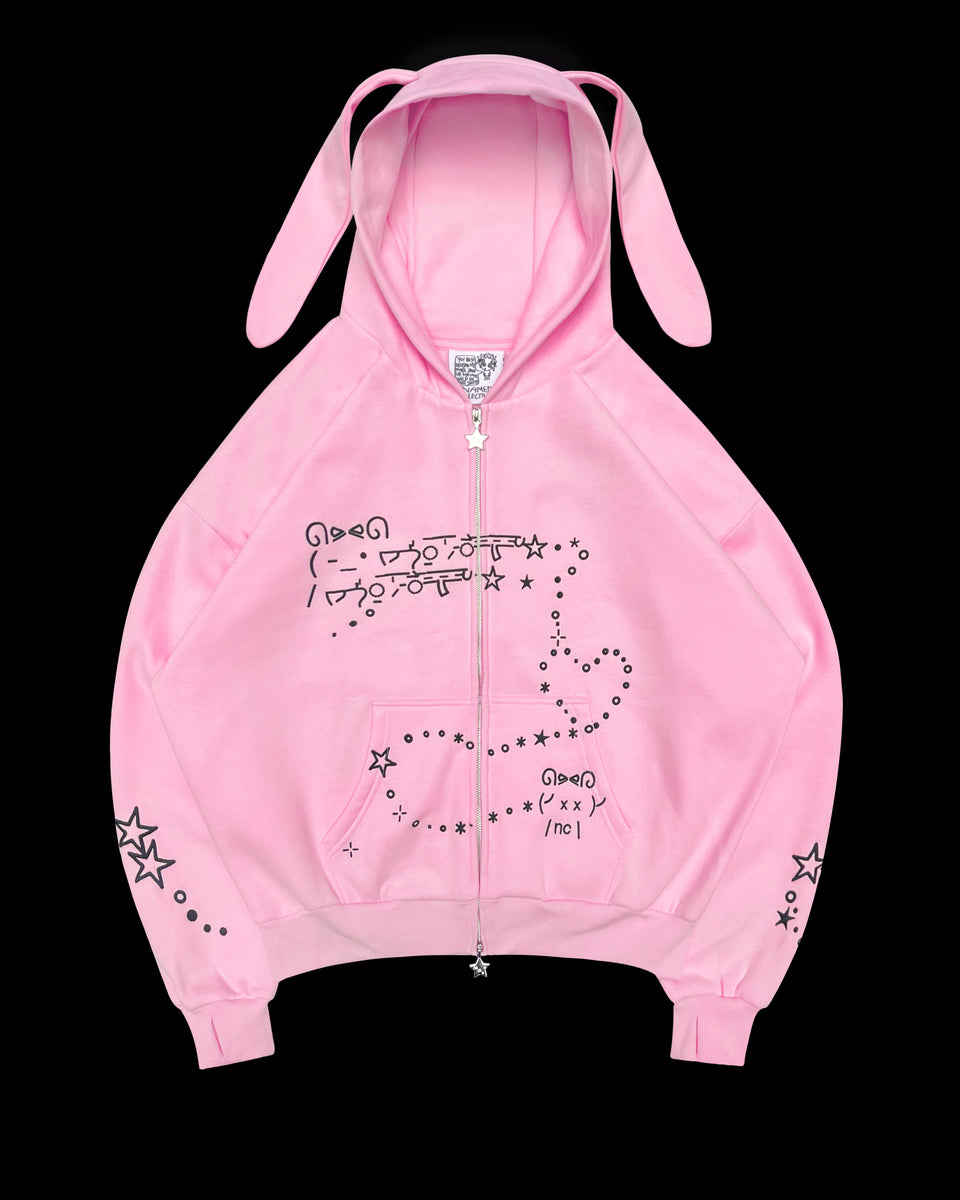 MALFUNCTION ZIP HOODIE BABY PINK (DETACHABLE EARS)