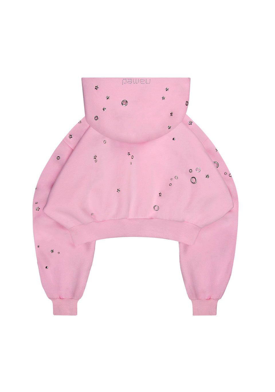 GLITCH EYELET CROP ZIP HOODIE BABY PINK