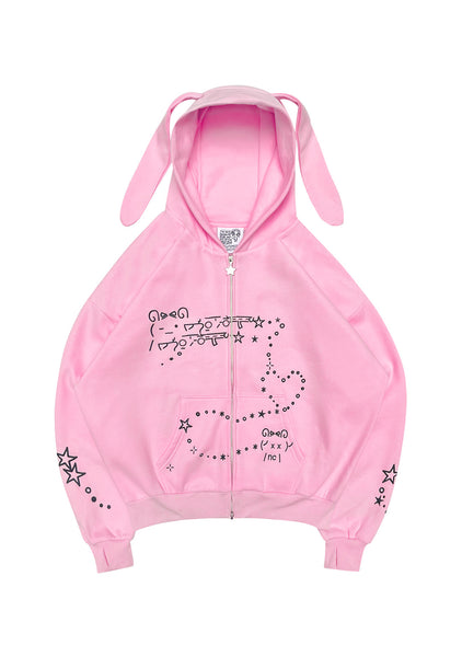 Eé embroidery hoodie onepiece baby pink Malfunction Bunny Zip Hoodie Baby Pink (Detachable Ears