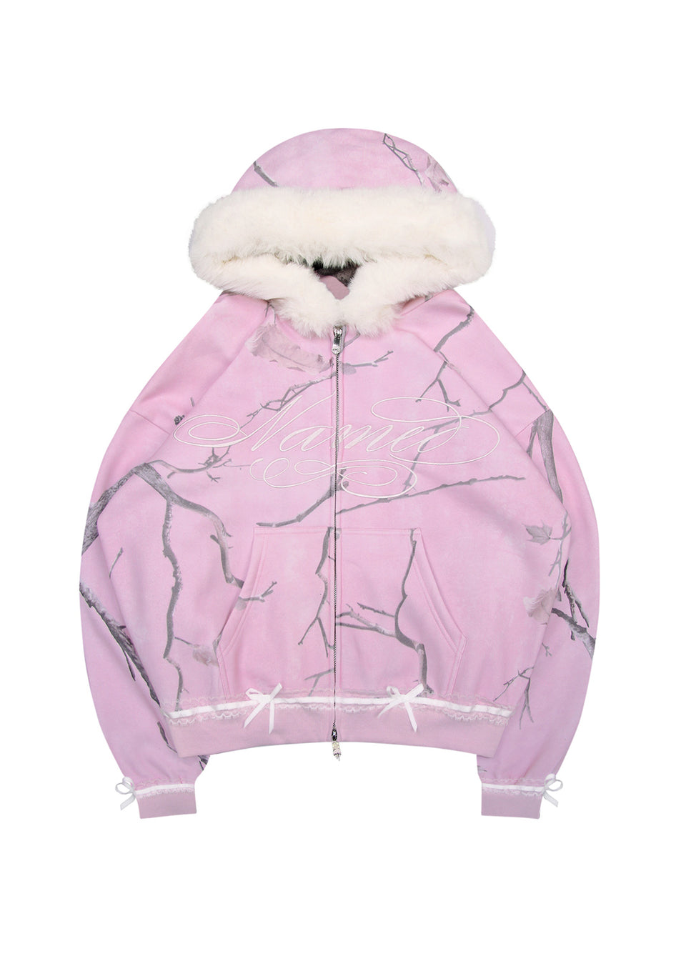 PREY FAUX FUR ZIP HOODIE PINK CAMO (DETACHABLE FUR)