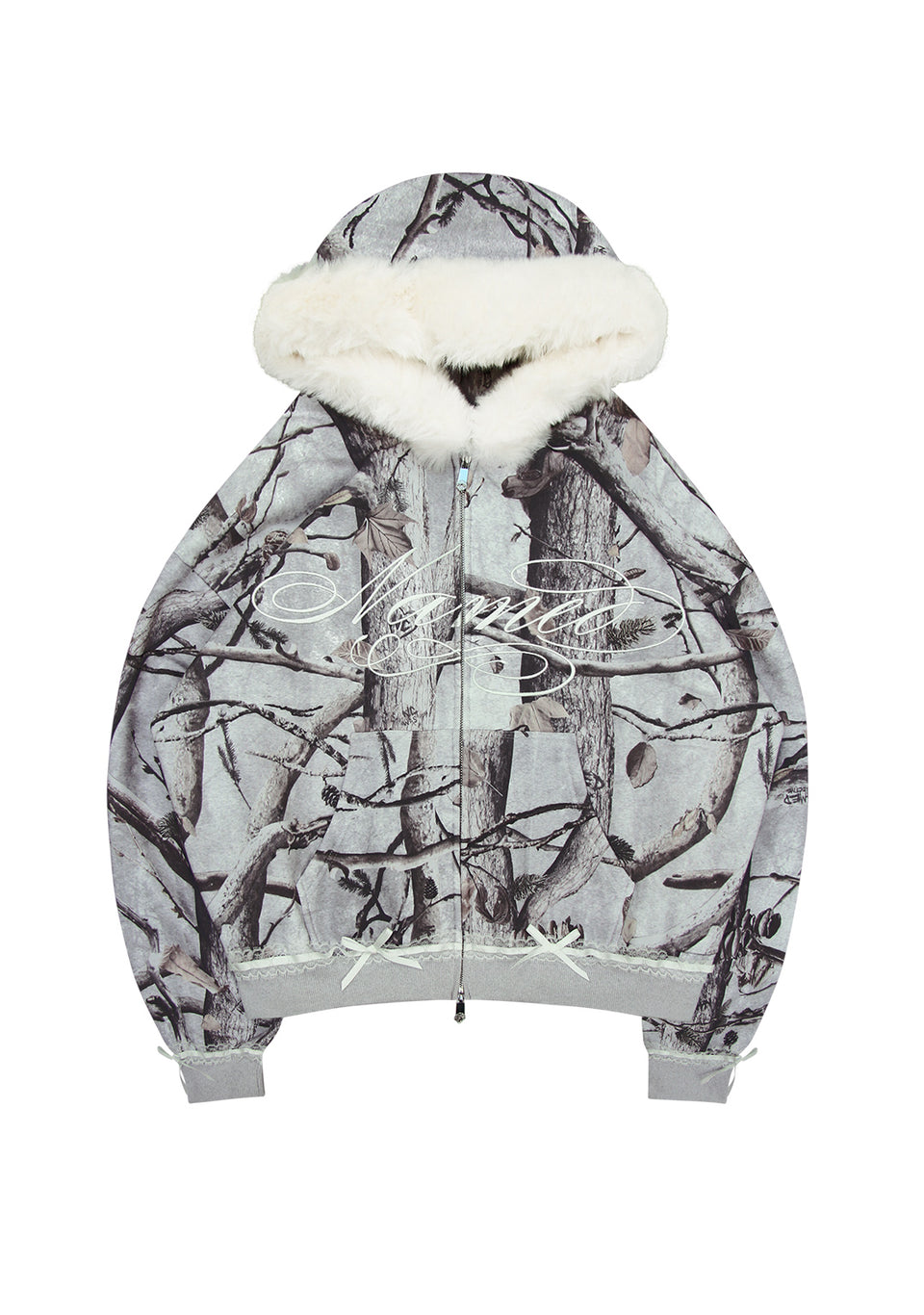 PREY FAUX FUR ZIP HOODIE CHALK CAMO
