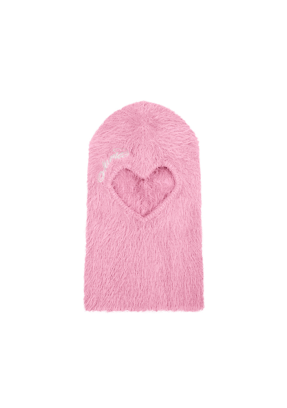 PREY FLUFFY KNIT HEART BALACLAVA BABY PINK