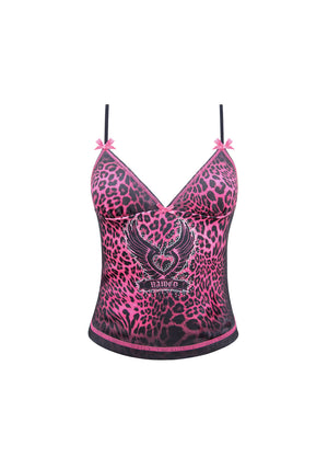 PRIMAL RHINESTONE FITTED CAMI TOP HOT PINK LEOPARD