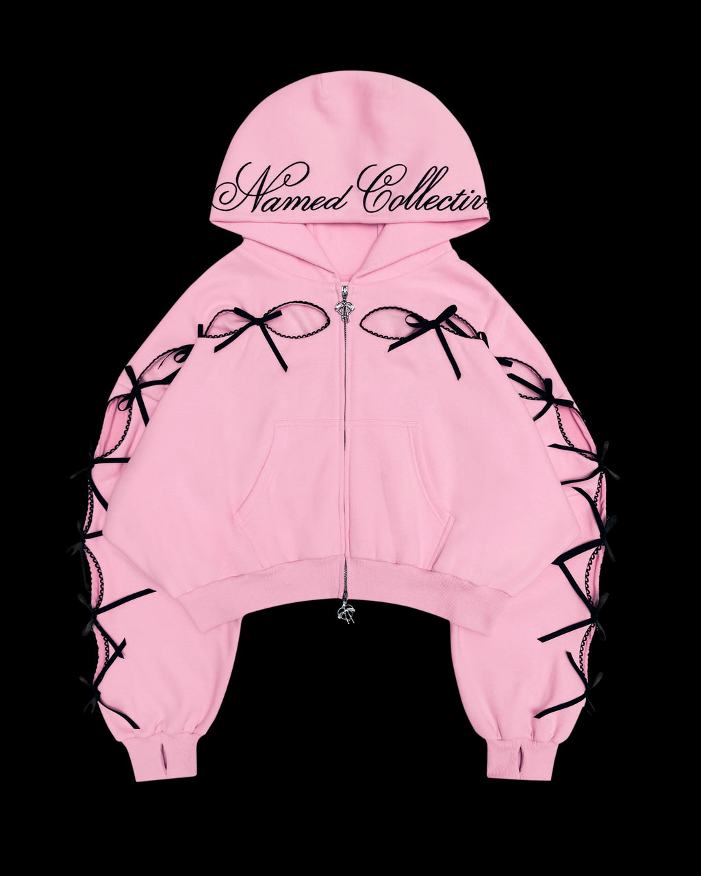 PRINC355 RIBBON CROP ZIP HOODIE BABY PINK – NAMED COLLECTIVE®