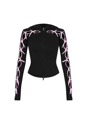 FREE SH!T: PRINC355 RIBBON SCULPT STRETCH ZIP HOODIE BLACK