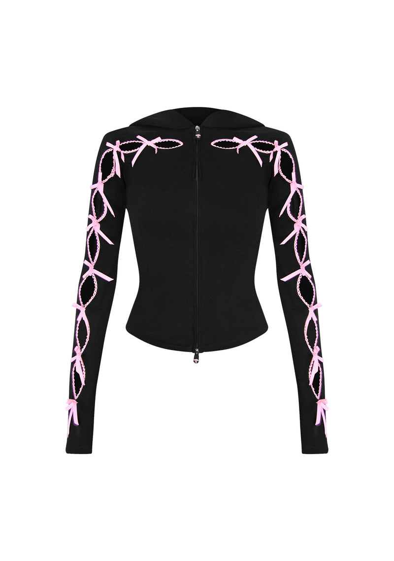 FREE SH!T: PRINC355 RIBBON SCULPT STRETCH ZIP HOODIE BLACK