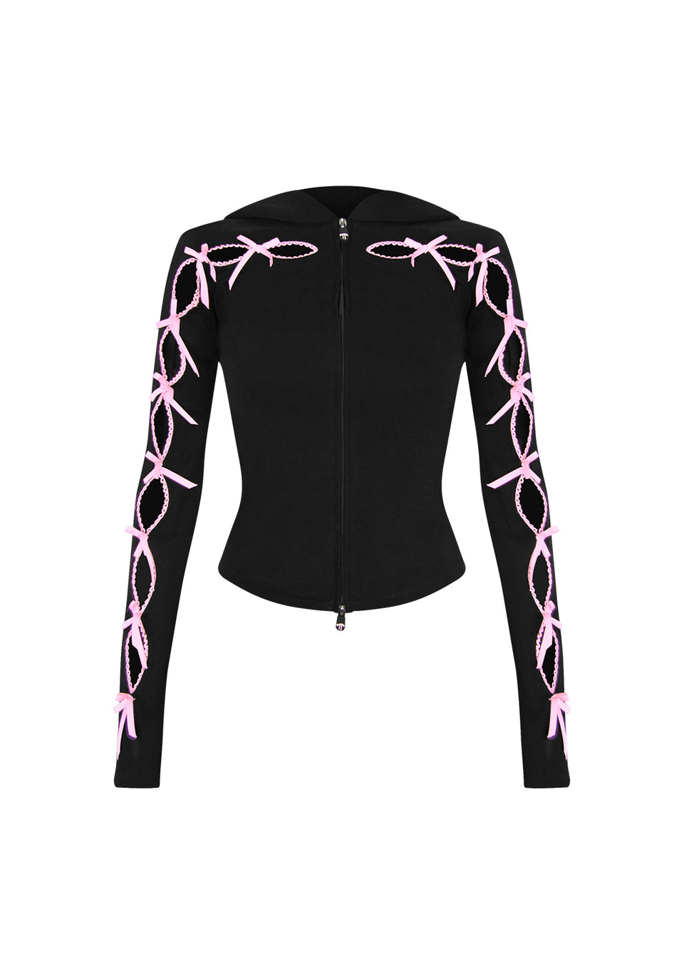 PRINC355 RIBBON SCULPT STRETCH ZIP HOODIE BLACK