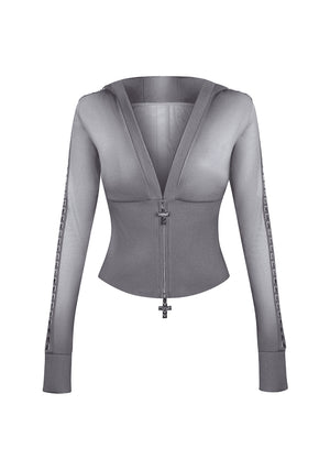 RUMOUR STUDDED FITTED ZIP HOODIE GRADIENT GREY