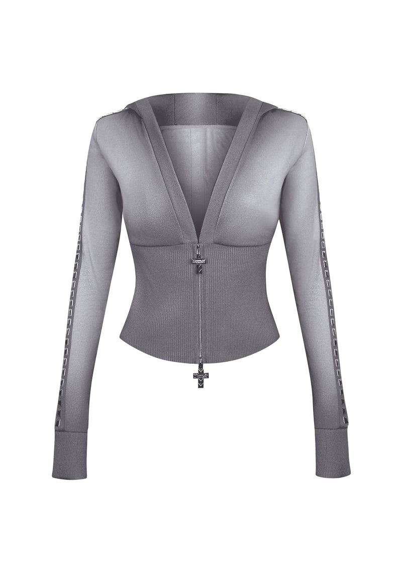 RUMOUR STUDDED FITTED ZIP HOODIE GRADIENT GREY