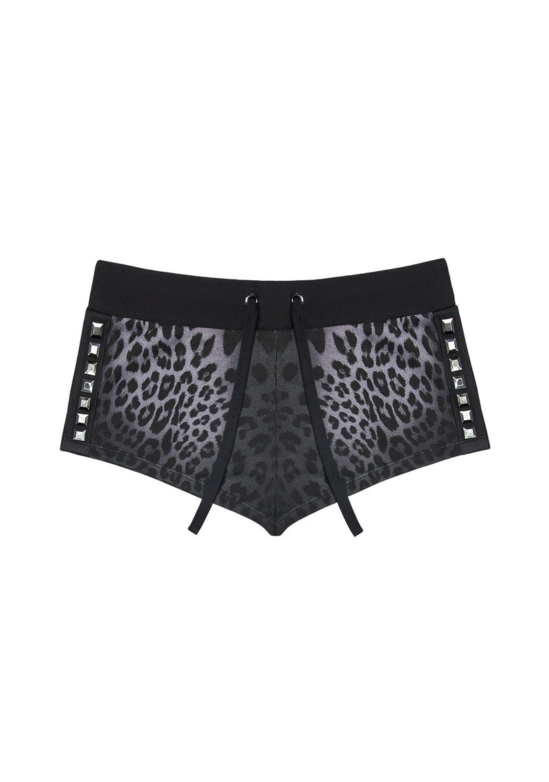 RUMOUR STUDDED MICRO SHORTS GREY LEOPARD
