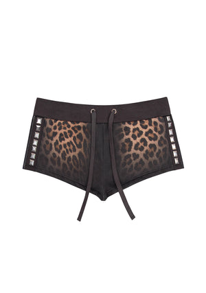 RUMOUR STUDDED MICRO SHORTS LEOPARD