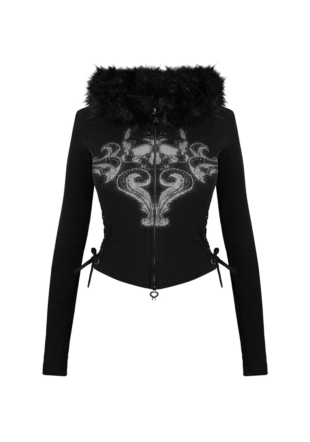 VENDETTA SCULPT STRETCH ZIP HOODIE BLACK (DETACHABLE FAUX FUR)