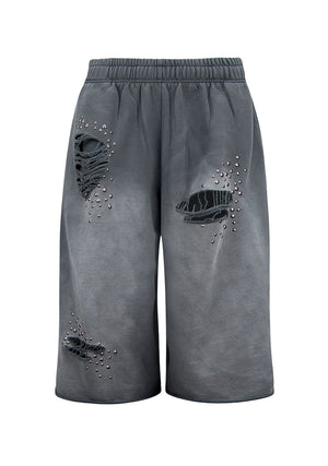 SHADOW STUDDED OVERSIZED SWEATSHORTS WASHED GREY