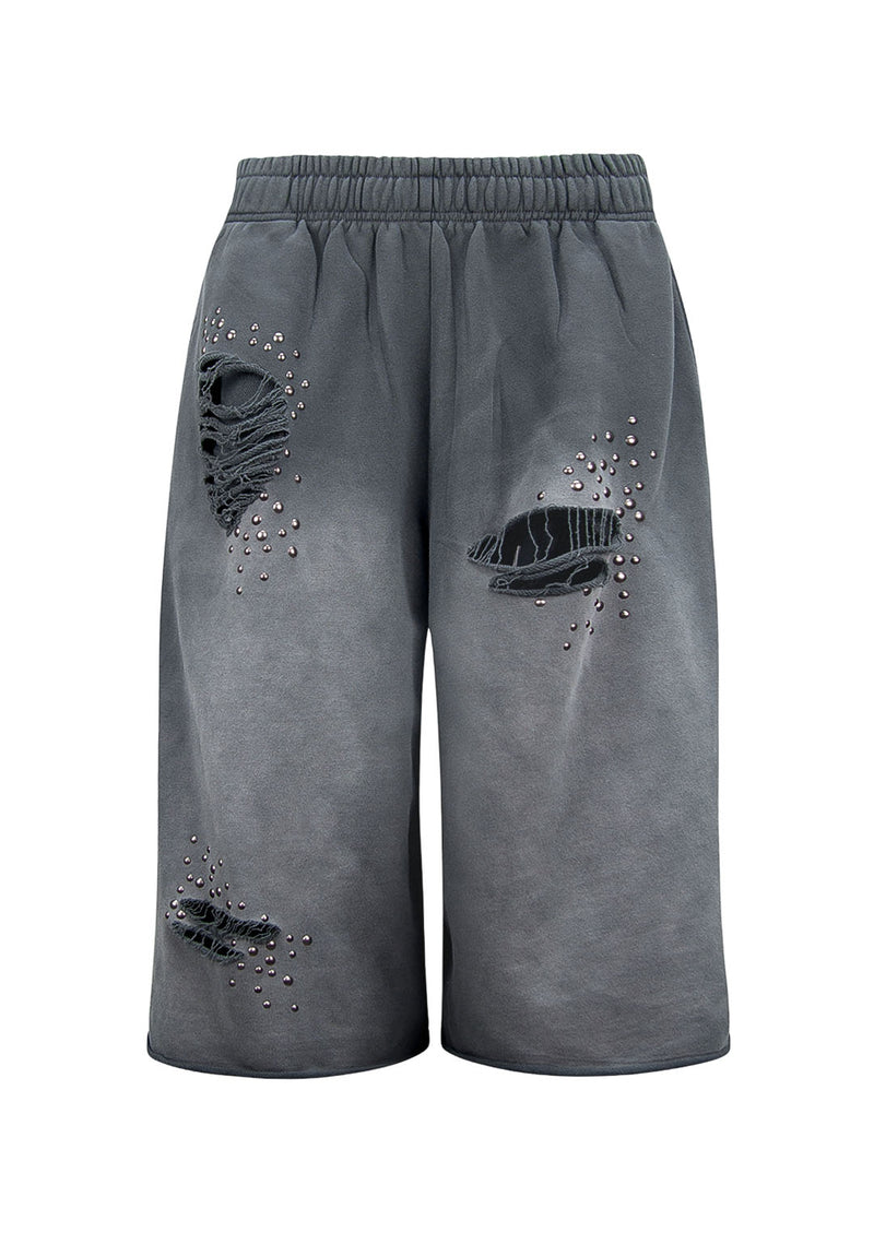 SHADOW STUDDED OVERSIZED SWEATSHORTS WASHED GREY