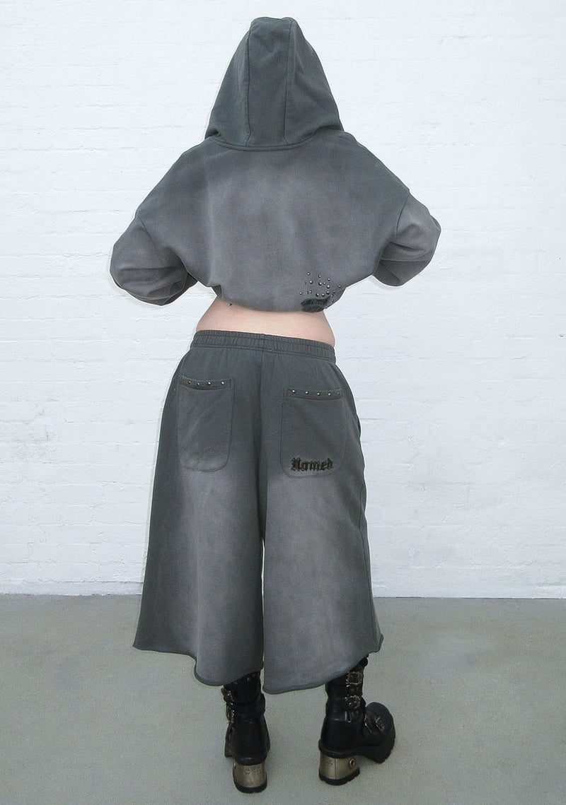 SHADOW STUDDED ZIP HOODIE WASHED GREY