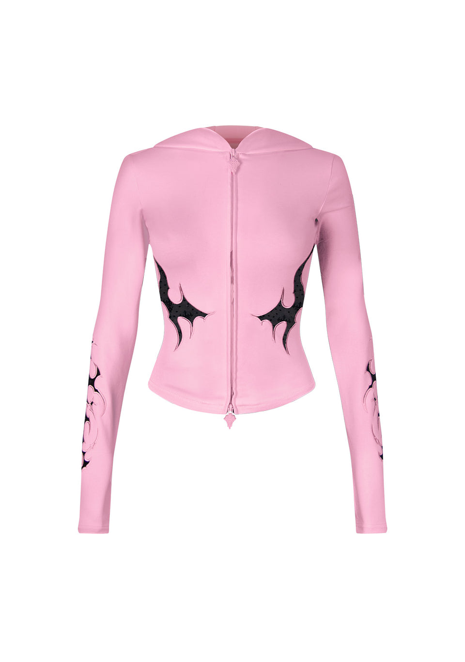 SINNER LACE CUT OUT SCULPT STRETCH ZIP HOODIE BABY PINK