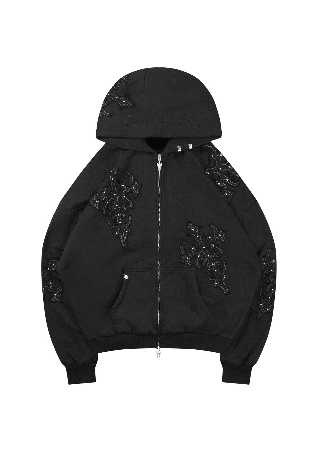 SINNER STUDDED ZIP HOODIE BLACK VINTAGE WASH