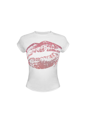 SMOOCH RHINESTONE BABY TEE WHITE