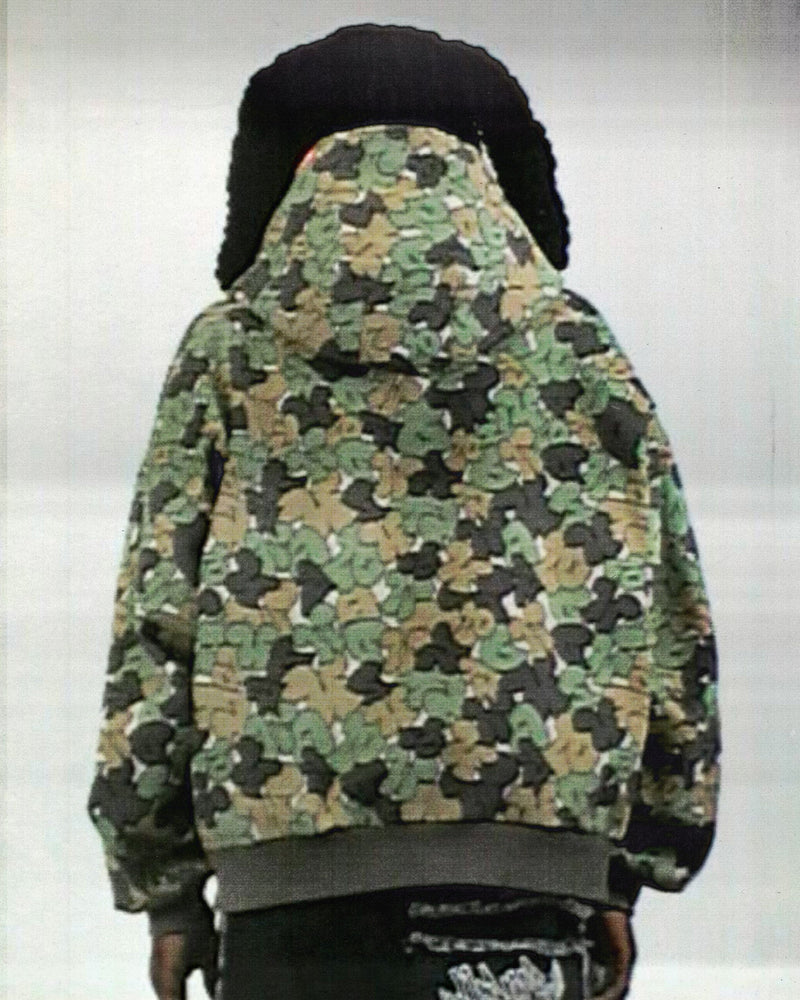 GRAFFITI CAMO ZIP HOODIE SOUR APPLE