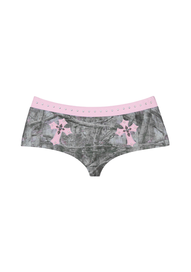SPOILT RHINESTONE MICRO HOTPANT SHORTS TREE CAMO