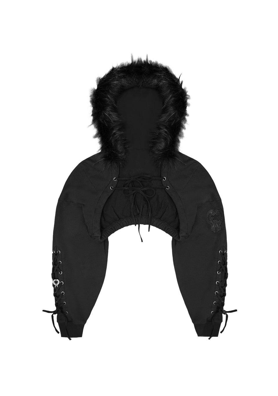 VENDETTA SUPER CROP HOODIE BLACK VINTAGE WASH (DETACHABLE FAUX FUR)