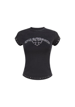 SYSTEM STUDDED SCULPT BABY TEE WASHED BLACK
