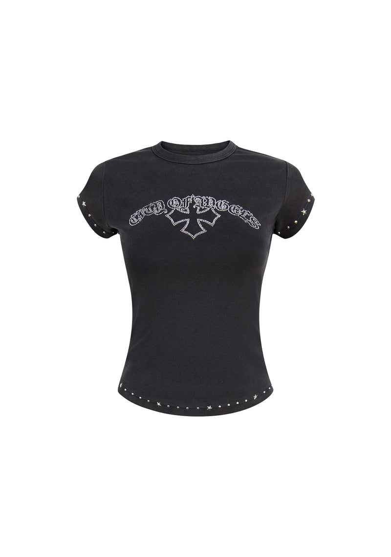 SYSTEM STUDDED SCULPT BABY TEE WASHED BLACK