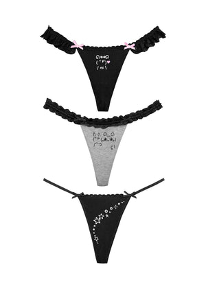 MALFUNCTION THONG BLACK AND GREY MARL (3 PACK)