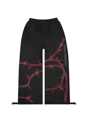 THORN RHINESTONE SWEATPANTS BLACK AND RED