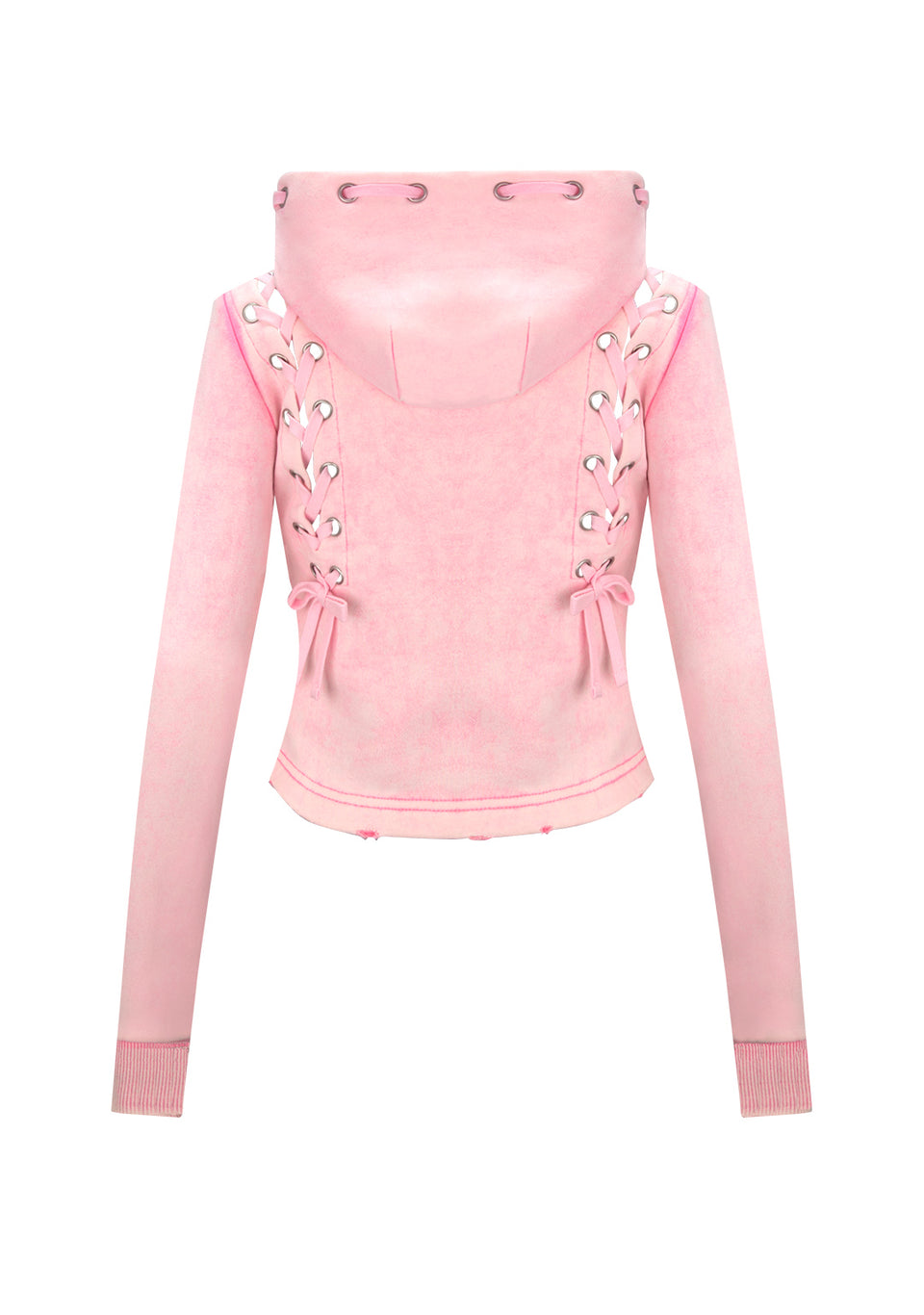 VENDETTA LACE UP FITTED ZIP HOODIE WASHED BABY PINK